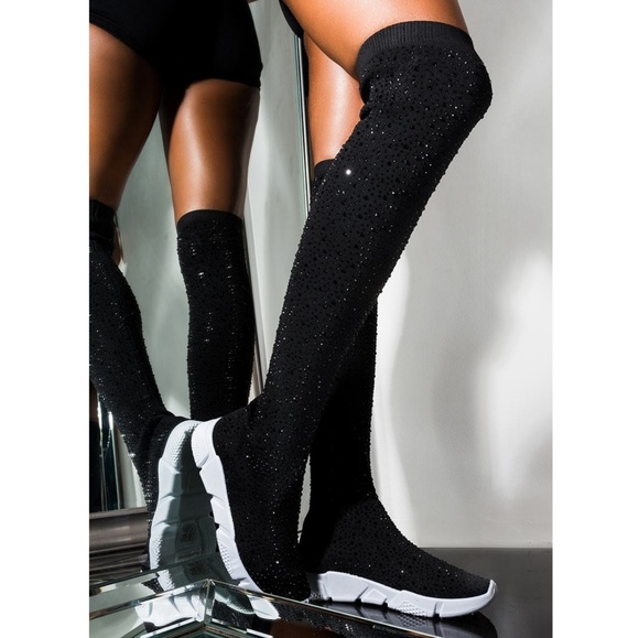 Dolls Kill Shoes - Last Size 6 💎🖤Rhinestone Embellished Over Knee